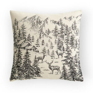 H&M Home Printed Pillow Cover 20x20 Winter Cabin Toile Deer Mountain Ski Snow